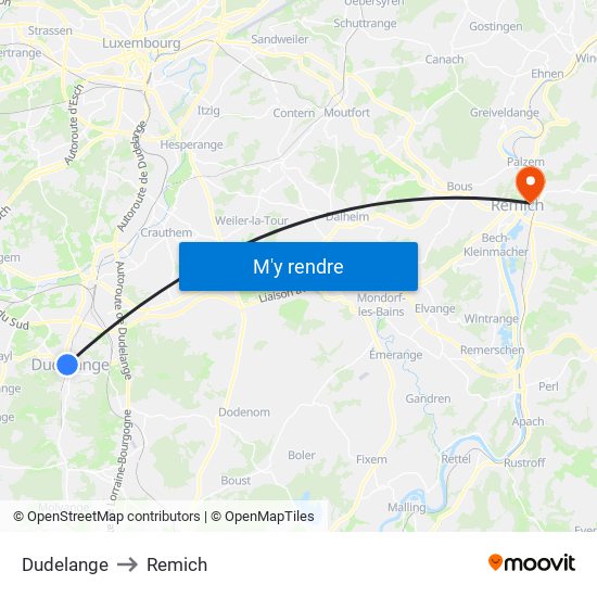 Dudelange to Remich map