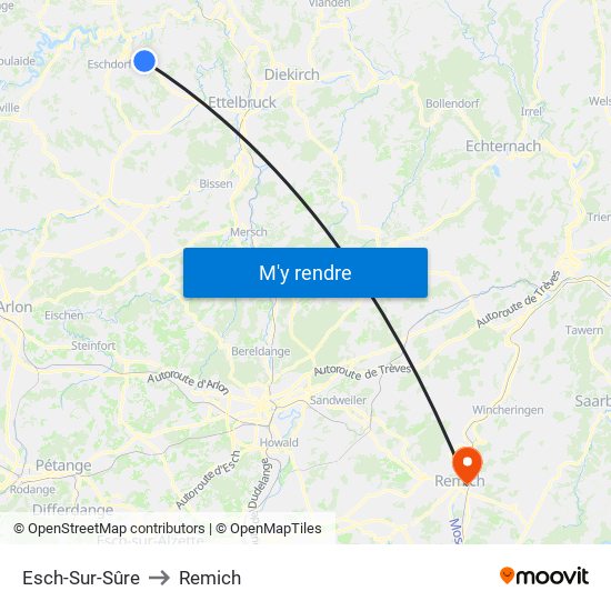 Esch-Sur-Sûre to Remich map