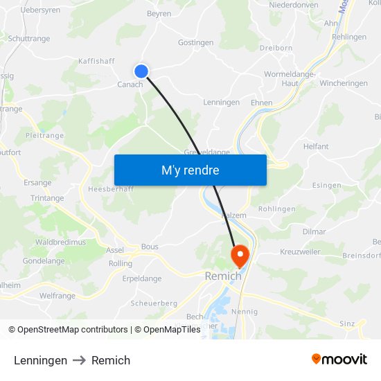 Lenningen to Remich map