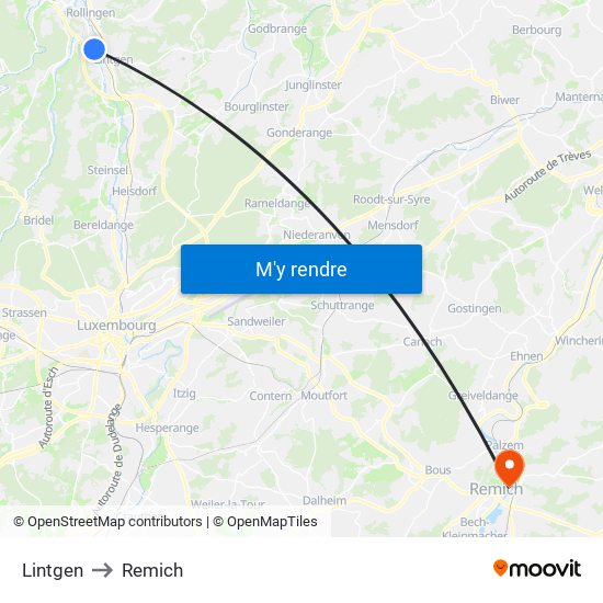 Lintgen to Remich map