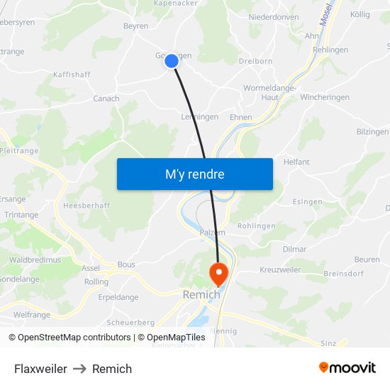 Flaxweiler to Remich map