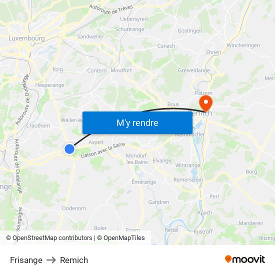 Frisange to Remich map