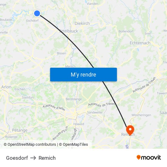 Goesdorf to Remich map