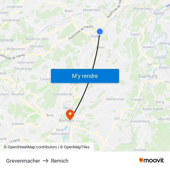 Grevenmacher to Remich map