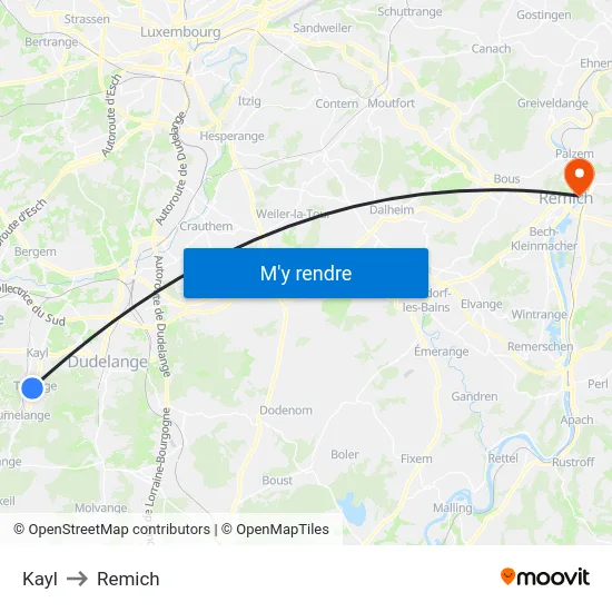 Kayl to Remich map