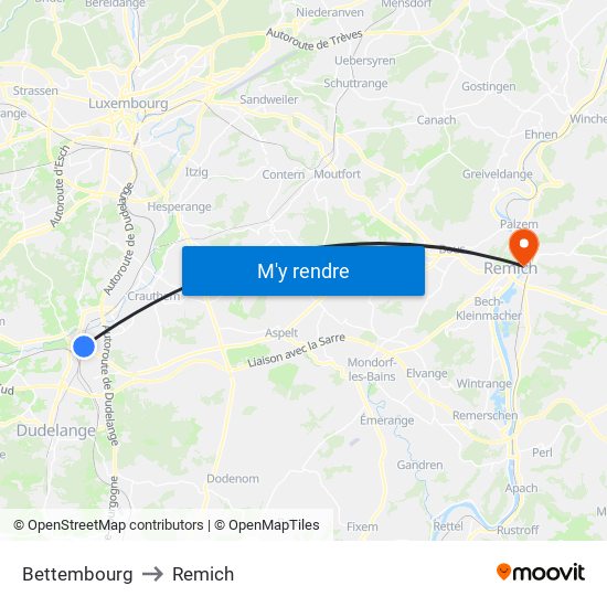 Bettembourg to Remich map