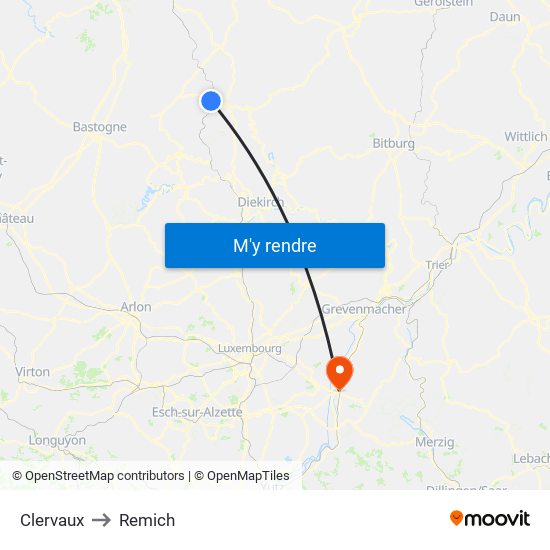 Clervaux to Remich map