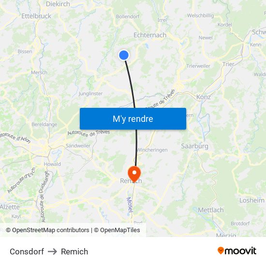 Consdorf to Remich map