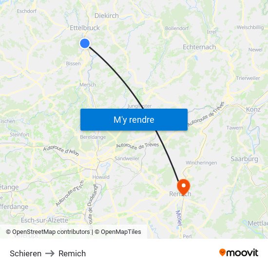 Schieren to Remich map