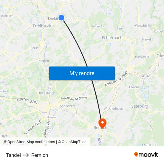 Tandel to Remich map