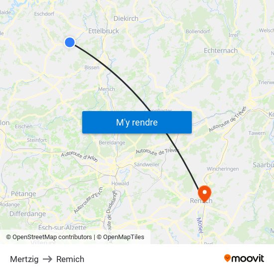 Mertzig to Remich map