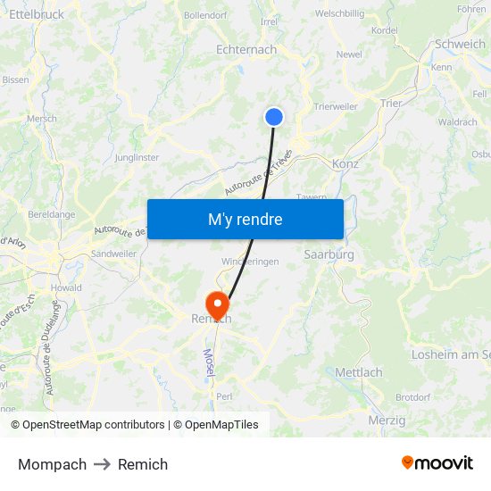 Mompach to Remich map