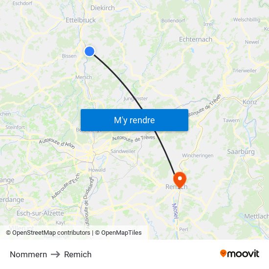 Nommern to Remich map