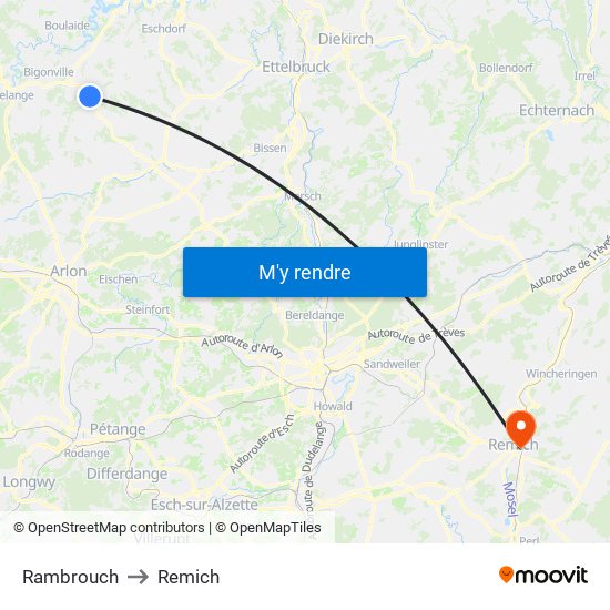 Rambrouch to Remich map