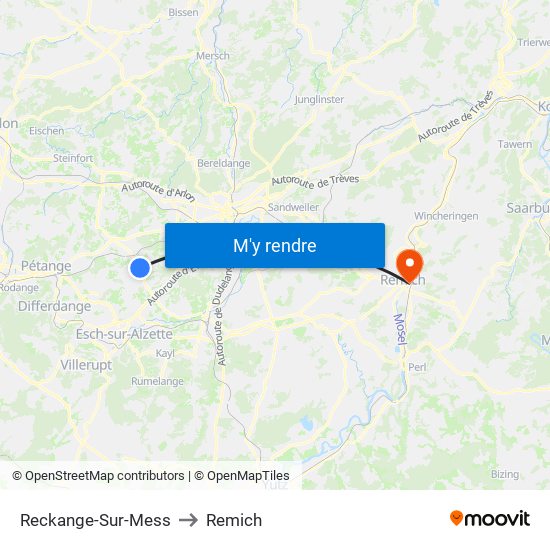 Reckange-Sur-Mess to Remich map