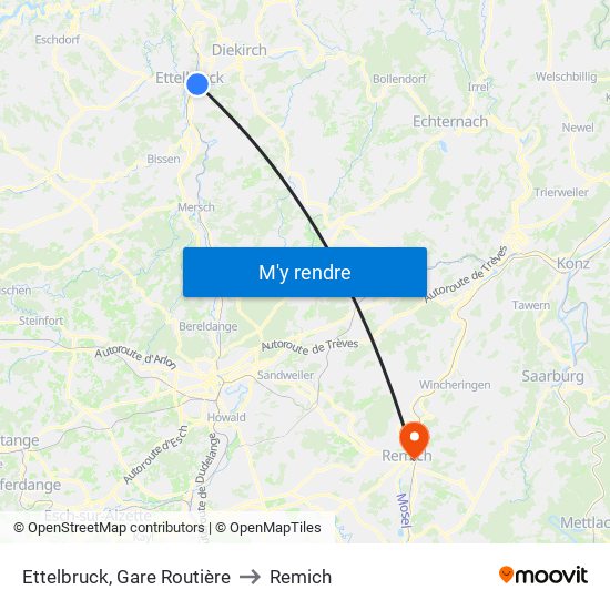 Ettelbruck, Gare Routière to Remich map