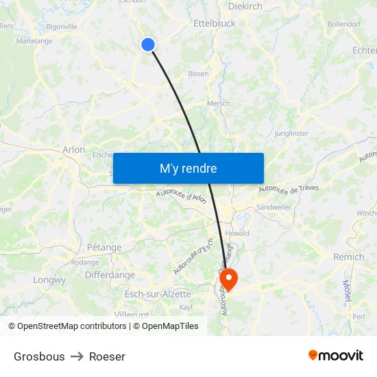 Grosbous to Roeser map