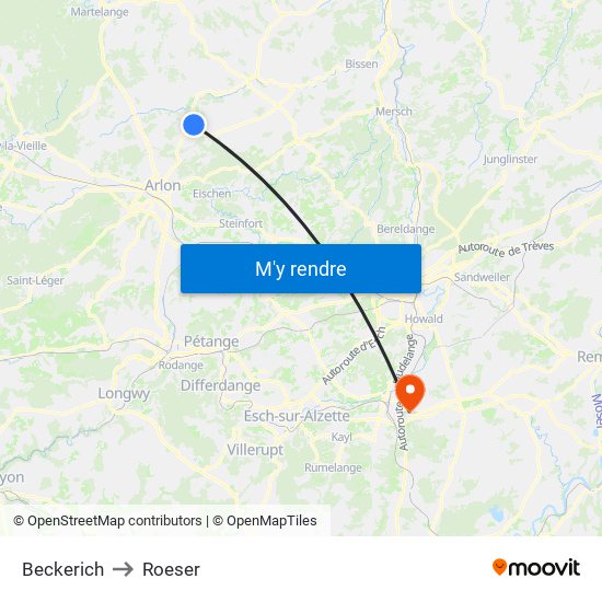 Beckerich to Roeser map