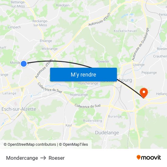 Mondercange to Roeser map