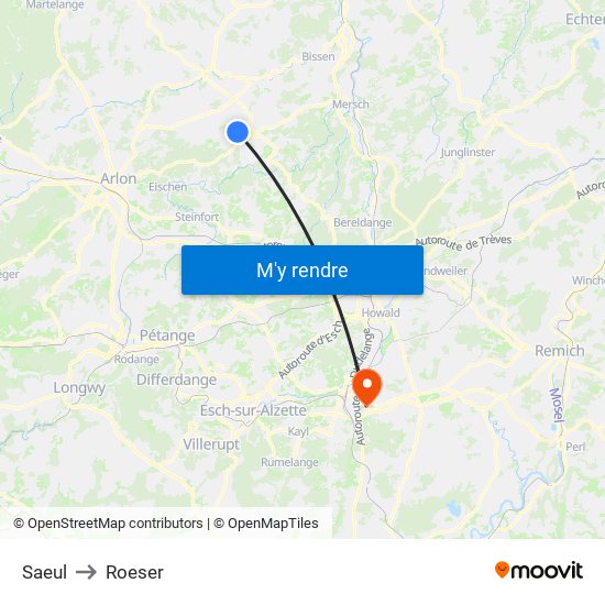 Saeul to Roeser map