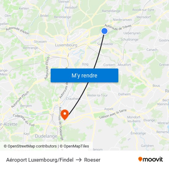 Aéroport Luxembourg/Findel to Roeser map