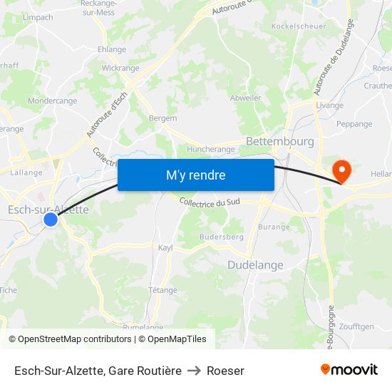 Esch-Sur-Alzette, Gare Routière to Roeser map