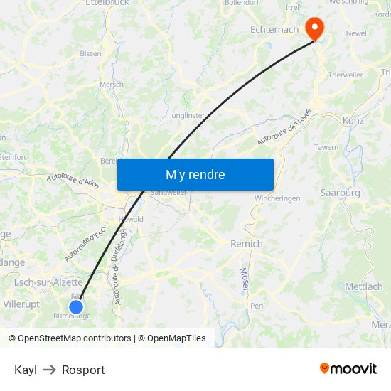 Kayl to Rosport map