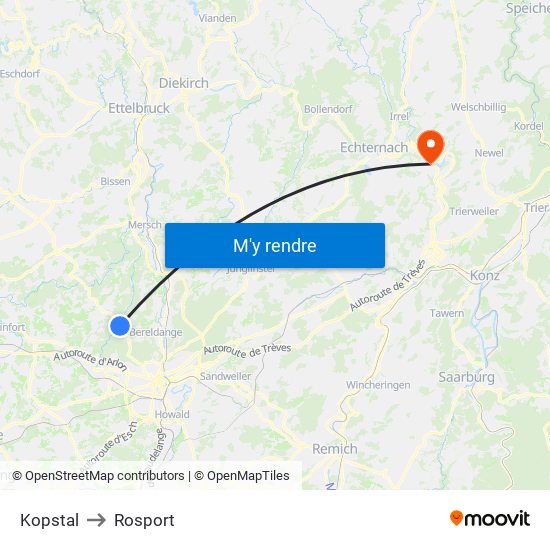 Kopstal to Rosport map