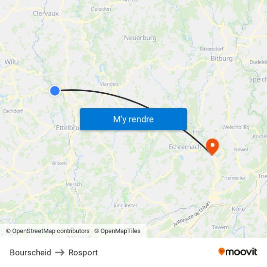 Bourscheid to Rosport map