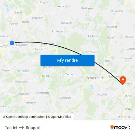 Tandel to Rosport map