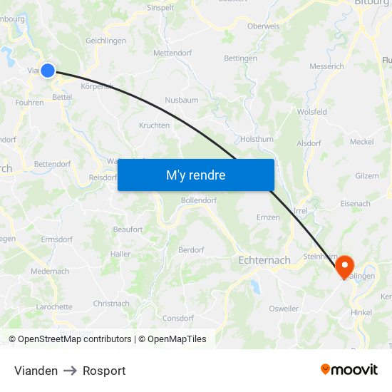 Vianden to Rosport map
