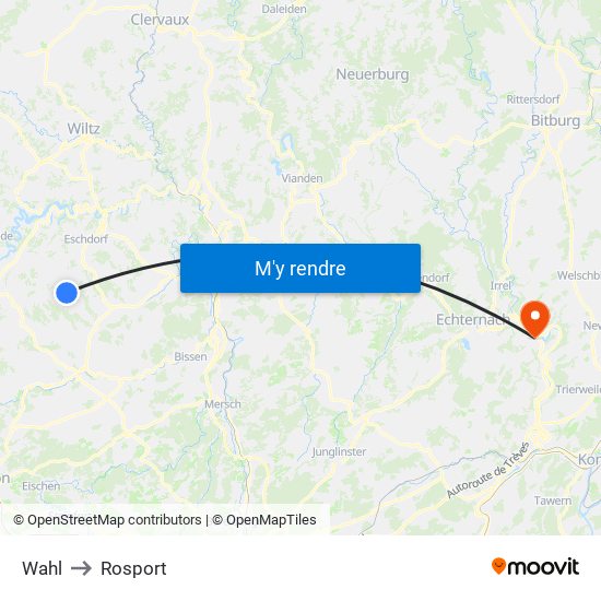 Wahl to Rosport map