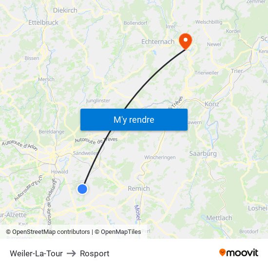 Weiler-La-Tour to Rosport map