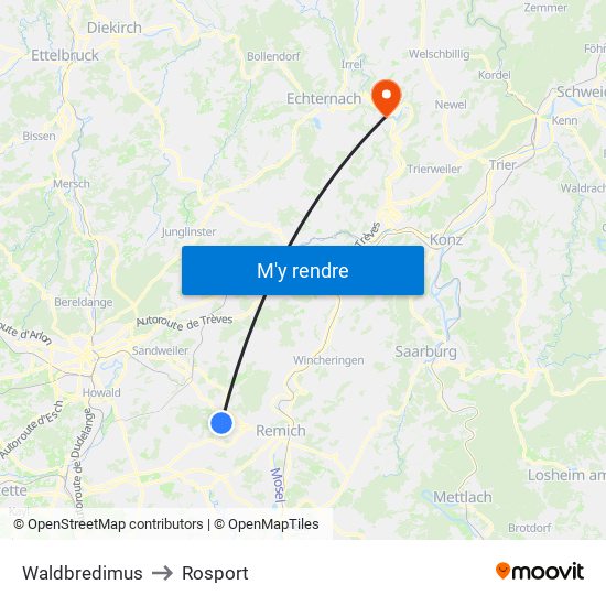 Waldbredimus to Rosport map