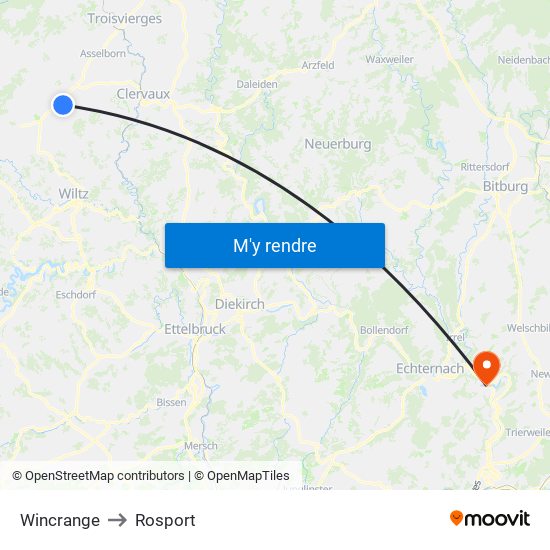 Wincrange to Rosport map