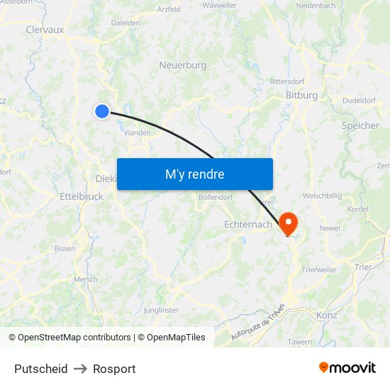 Putscheid to Rosport map