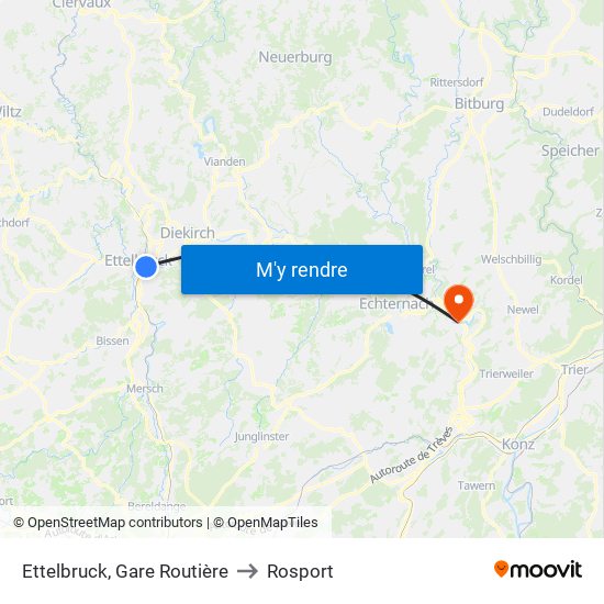 Ettelbruck, Gare Routière to Rosport map