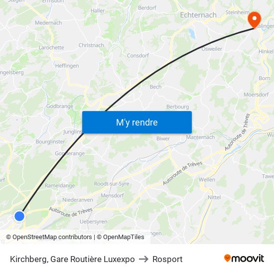 Kirchberg, Gare Routière Luxexpo to Rosport map