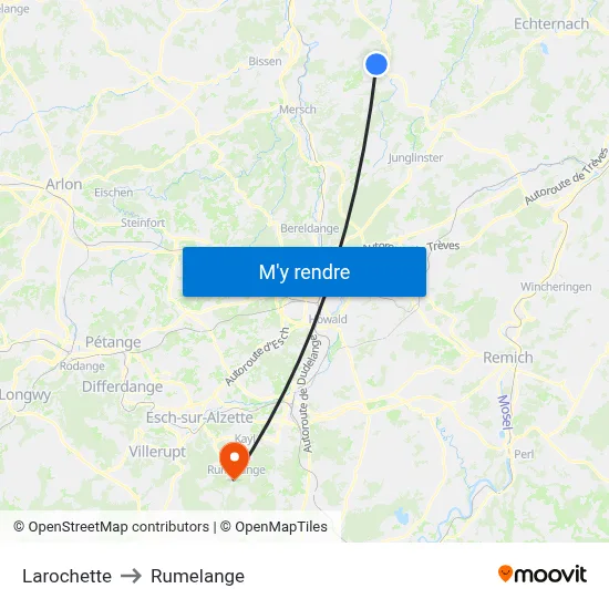 Larochette to Rumelange map