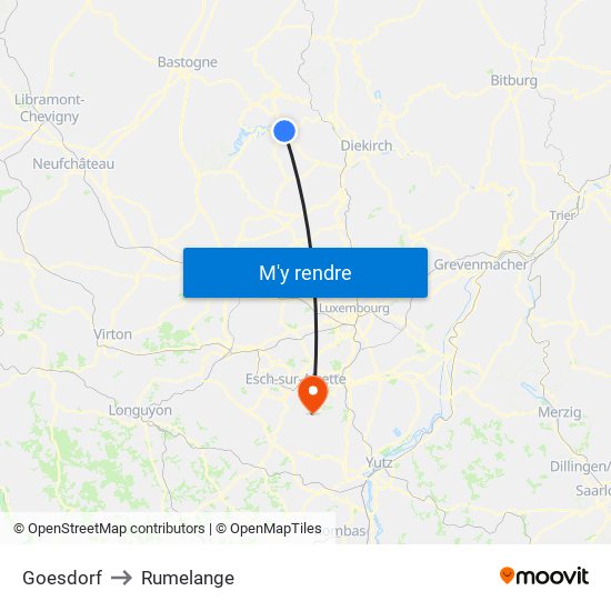 Goesdorf to Rumelange map