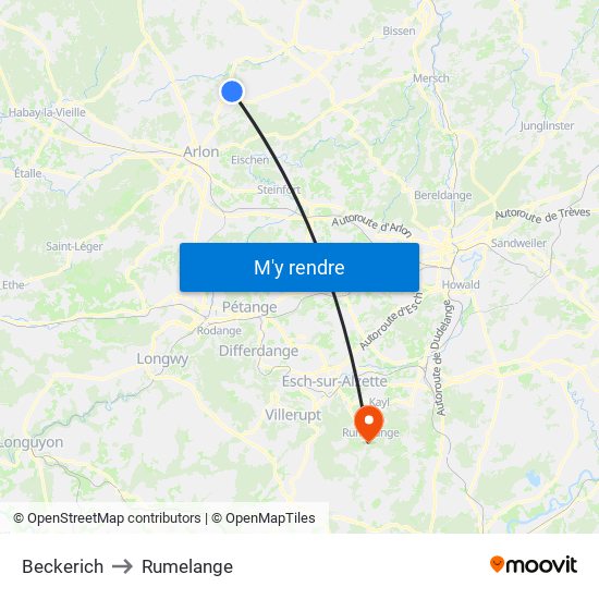 Beckerich to Rumelange map
