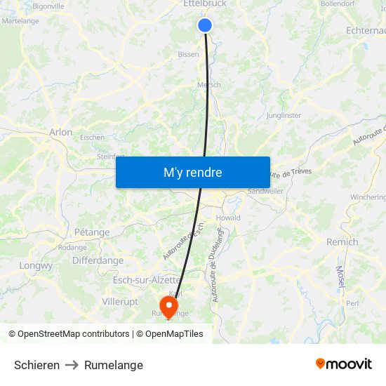 Schieren to Rumelange map