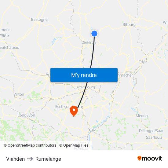 Vianden to Rumelange map