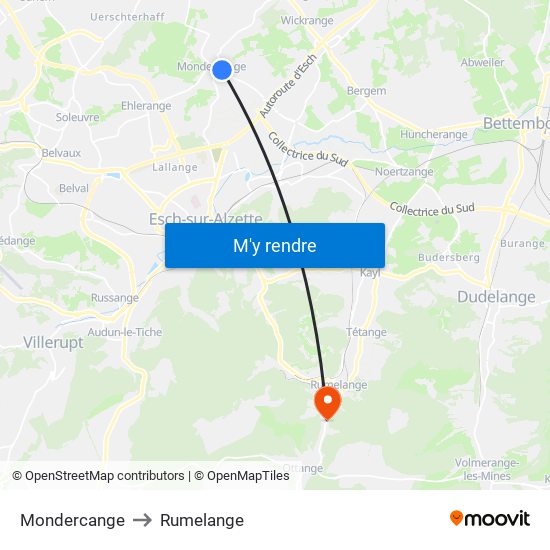 Mondercange to Rumelange map