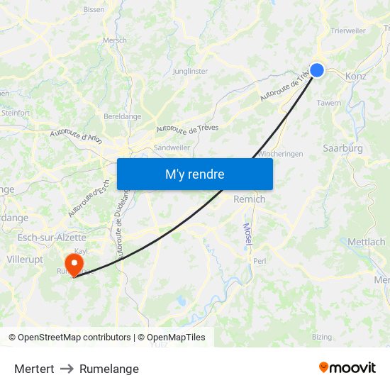 Mertert to Rumelange map