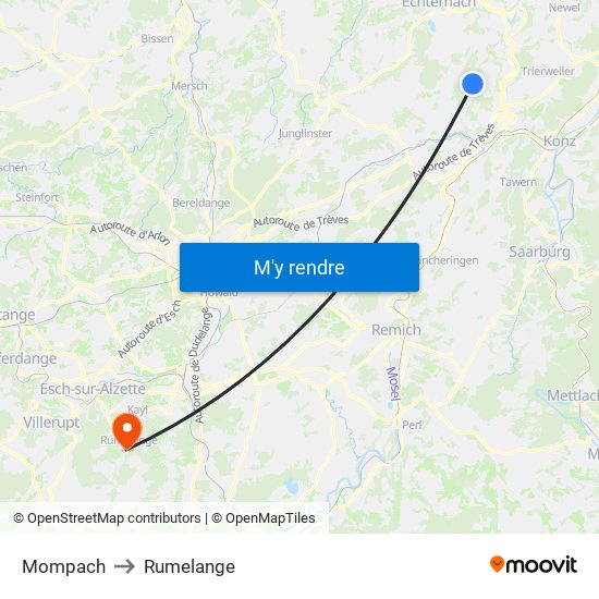 Mompach to Rumelange map