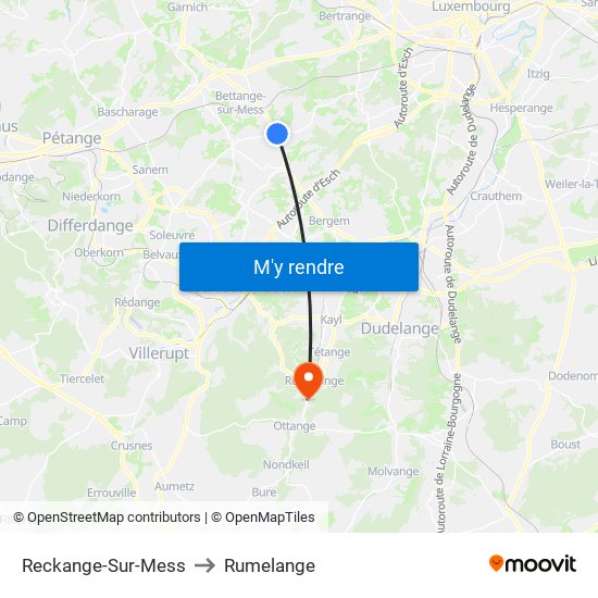 Reckange-Sur-Mess to Rumelange map