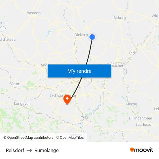 Reisdorf to Rumelange map