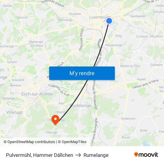 Pulvermühl, Hammer Dällchen to Rumelange map