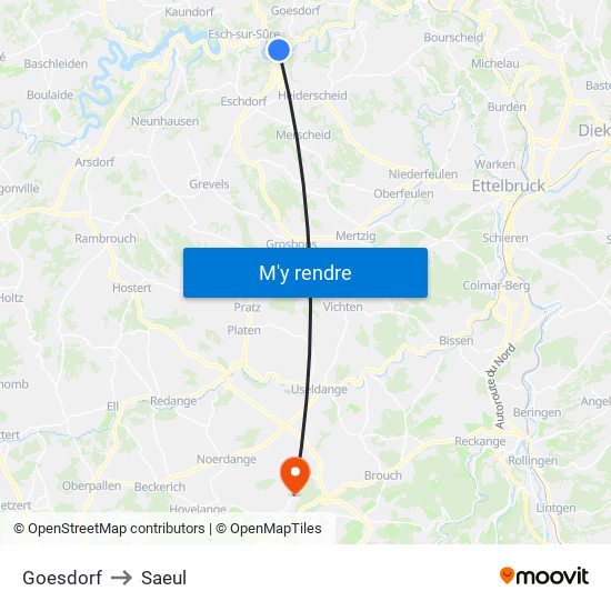 Goesdorf to Saeul map